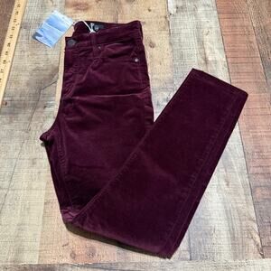 Adriano Goldschmied NEW Burgundy Velvet Farrah Skinny High-Rise Pants Sz 25